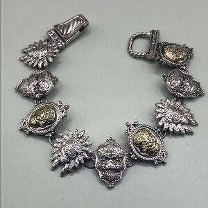 Sugar Skull Day Of The Dead Mixed Metal Bracelet Magnetic Clasp Dark Romantic.